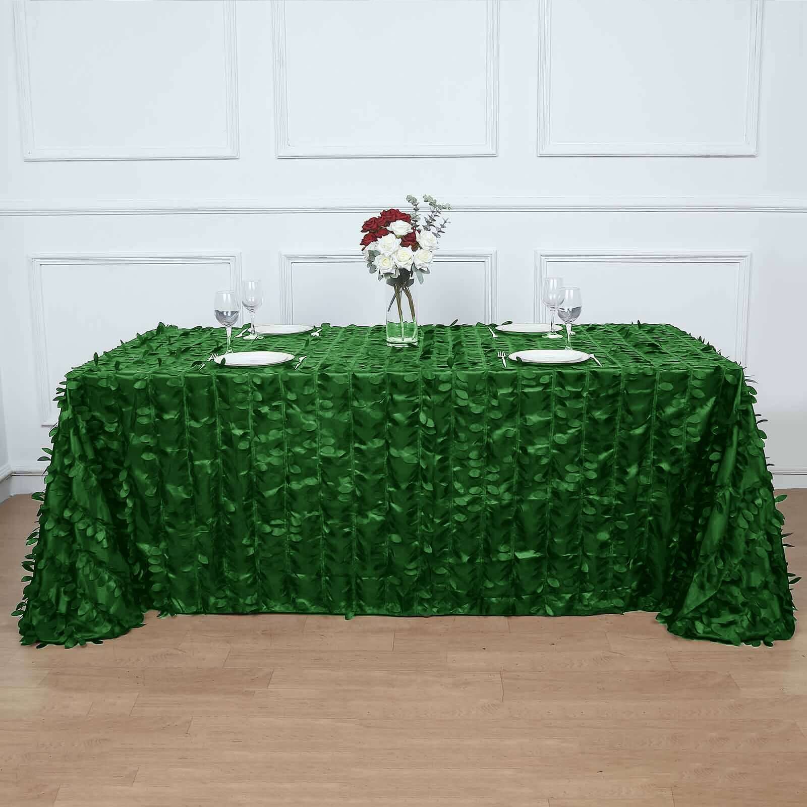 Exclusive Green Taffeta Rectangle Tablecloth with 3D Leaf Petal Design, 90x132