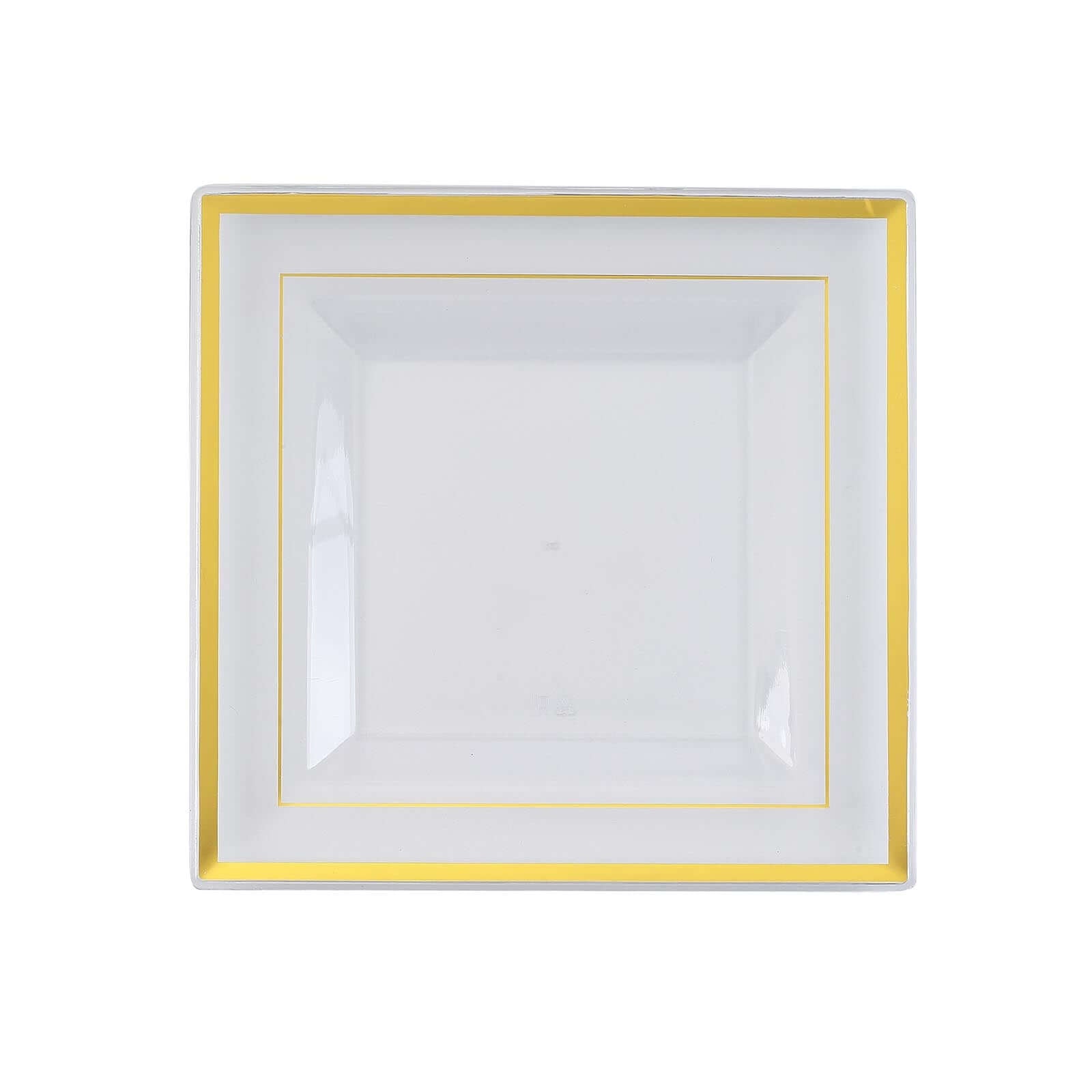 10-Pack Disposable Clear Square Salad & Dessert Plastic Plates with Elegant Gold Trim, 7 Inches