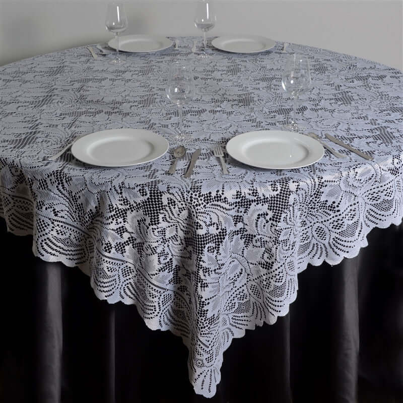 Exclusive White Lace 90x90 Square Table Overlay for Unforgettable Celebrations