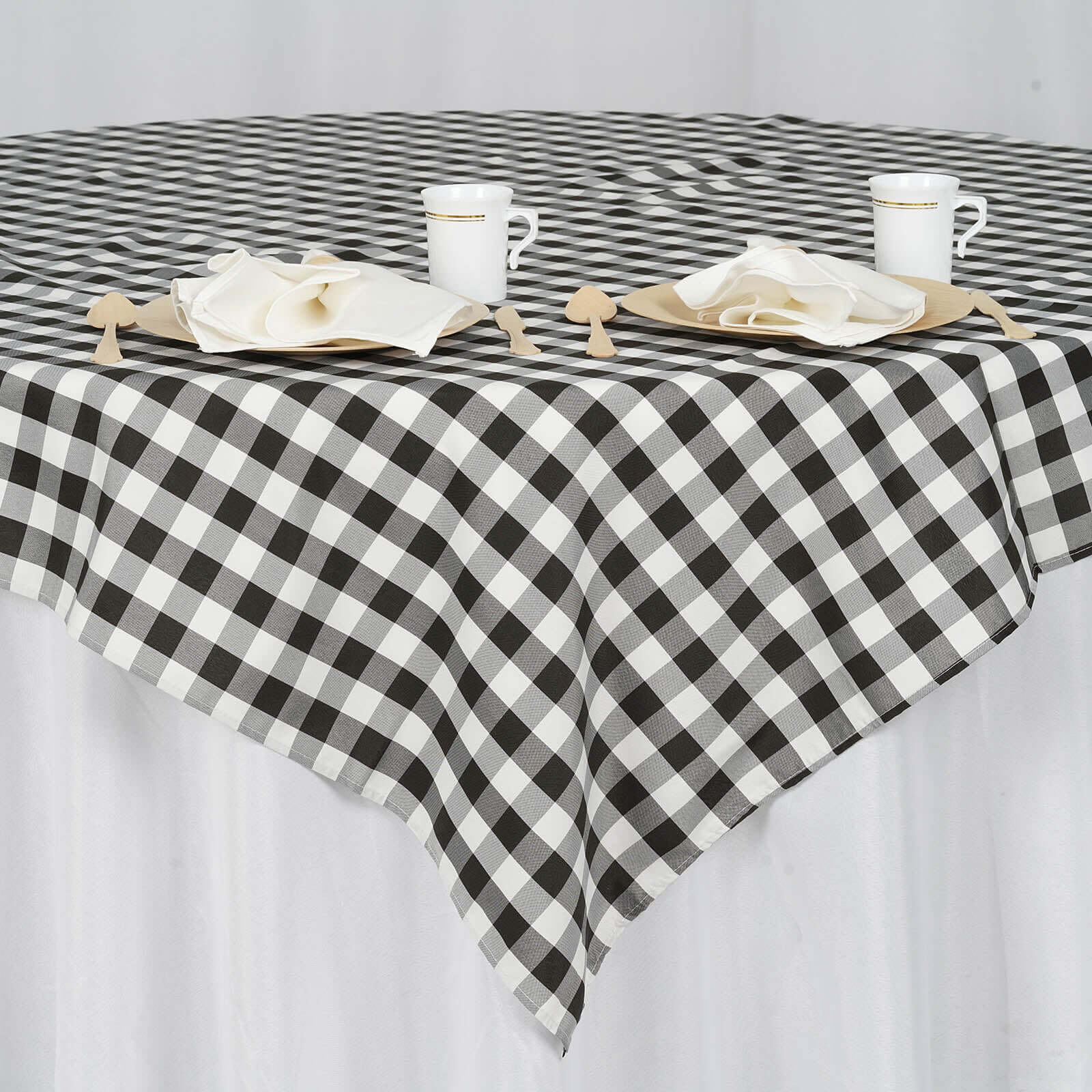 Hot! 70x70 Polyester Checkered Buffalo Plaid White/Black Square Tablecloth for Rustic Decor