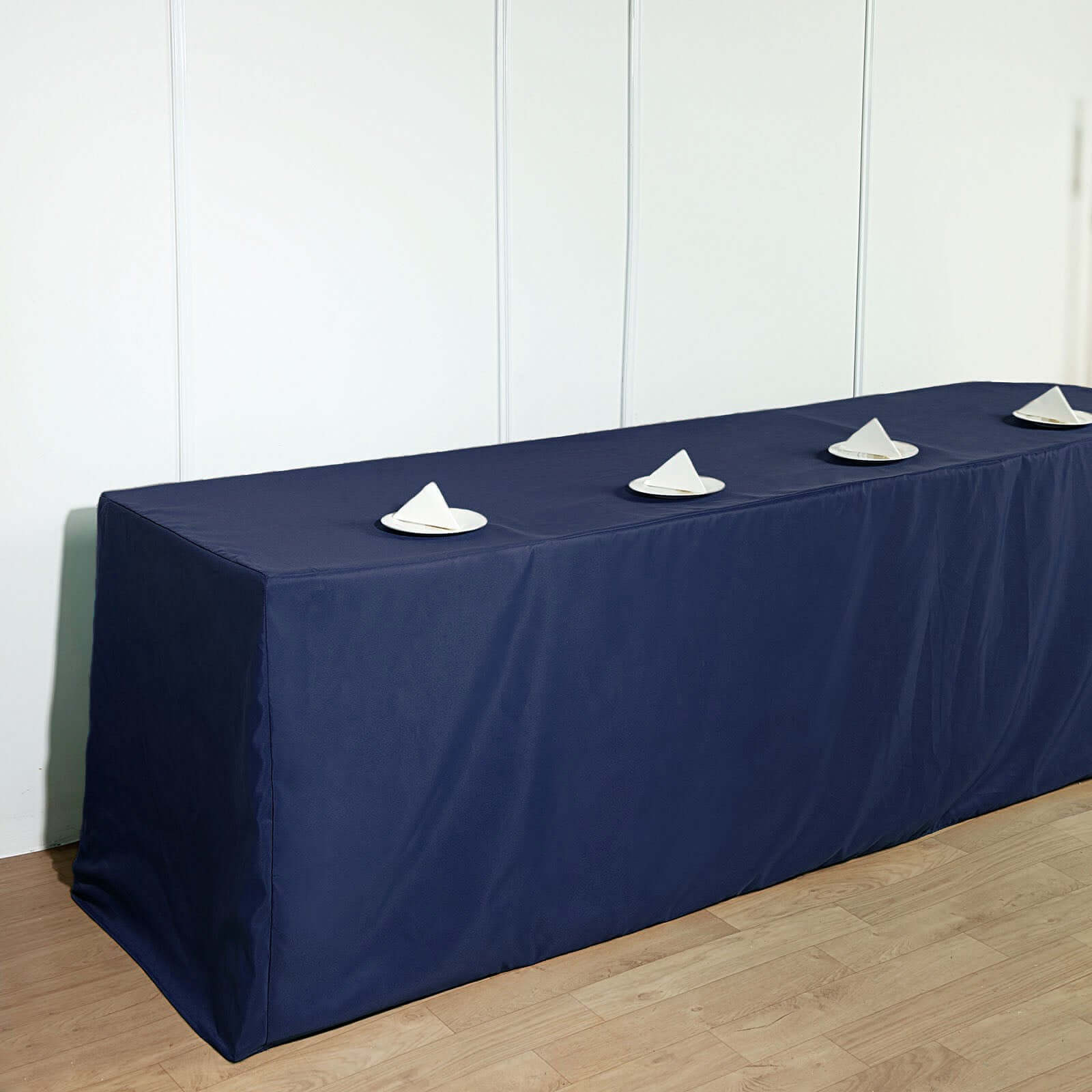 Navy Blue Durable Polyester Fitted Tablecloth for 8FT Rectangle Tables - Easy to Maintain