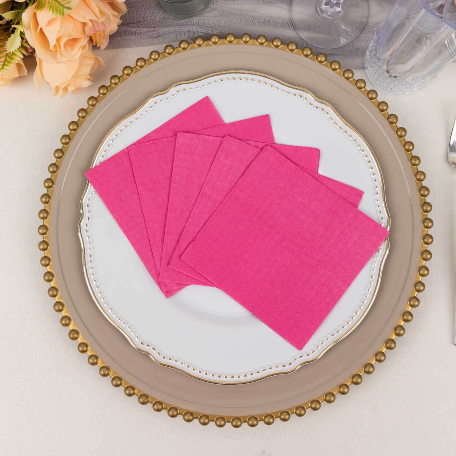 Get 50-Pack Disposable 2-Ply Fuchsia Paper Cocktail Napkins - Soft 18GSM, 5x5 Size