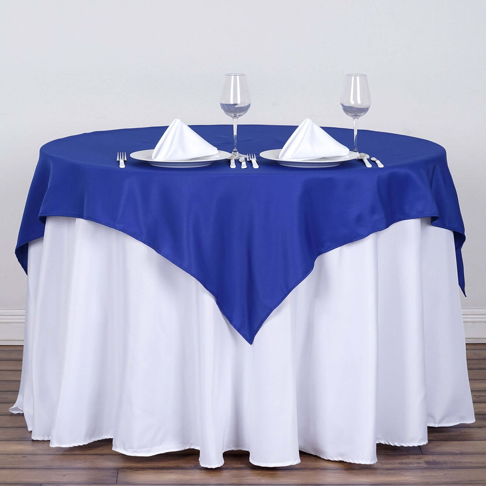 Wrinkle-Resistant & Durable Royal Blue 54x54 Polyester Square Table Overlay