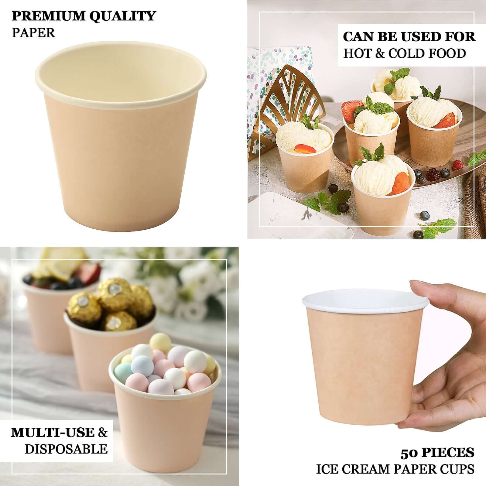 Great Deal! 50-Pack of 10oz Eco-Friendly Blush Paper Dessert Cups for Ice Cream and Yogurt