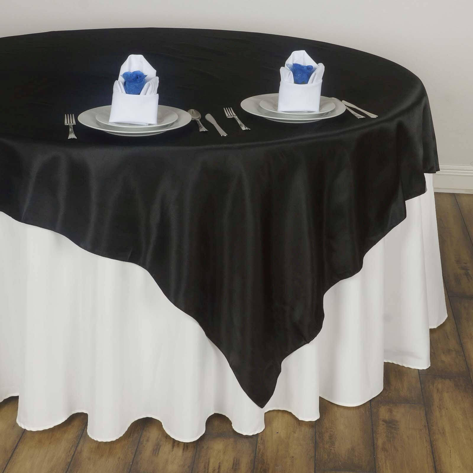 Black Satin 60x60 Square Table Overlay - Smooth & Silky for Elegant Events