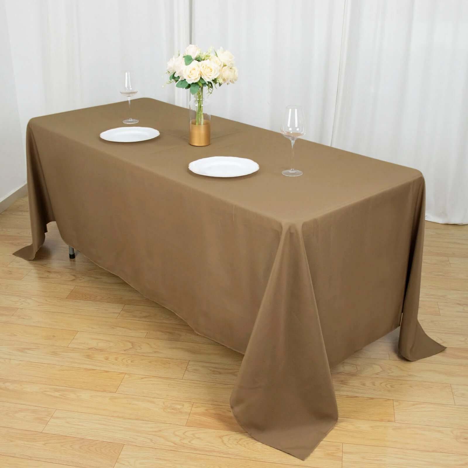 Durable and Stylish 72x120 Taupe Polyester Rectangle Tablecloth
