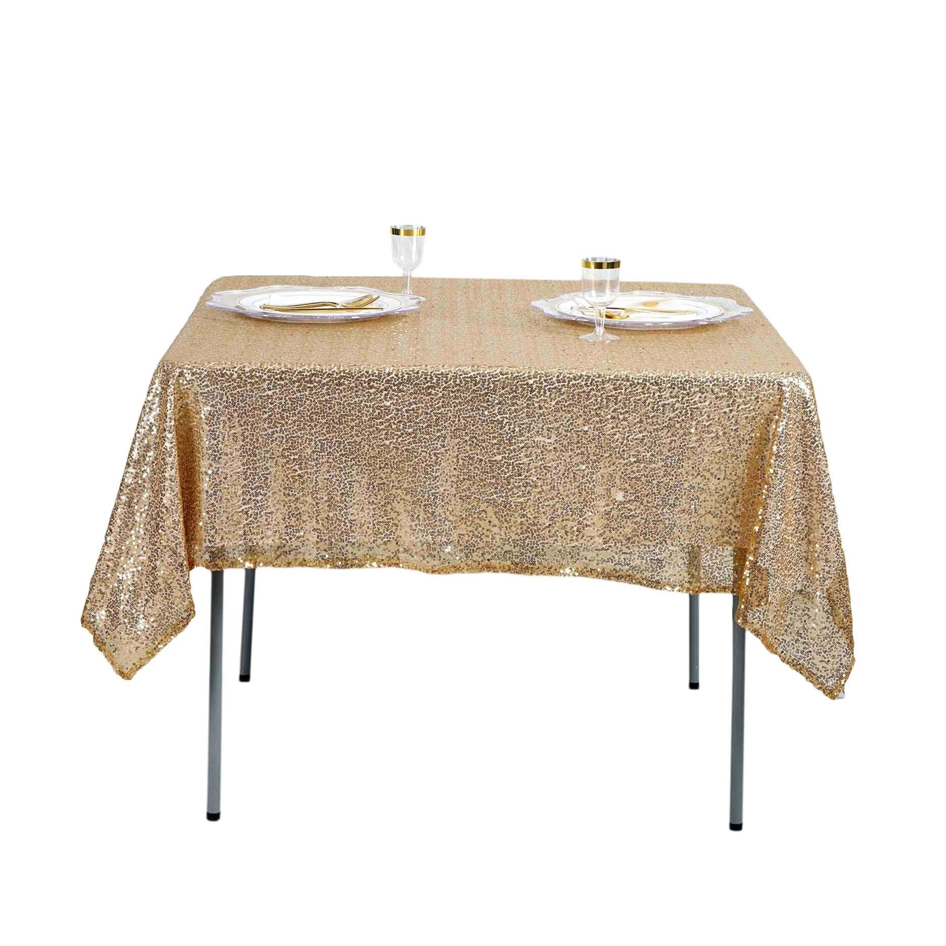 Luxe Gold Sequin Square Table Overlay 60x60 - Perfect for Weddings and Events
