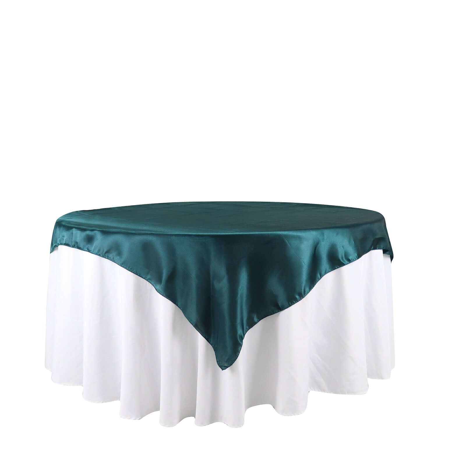 Peacock Teal Satin 60x60 Square Table Overlay with Smooth Silky Touch