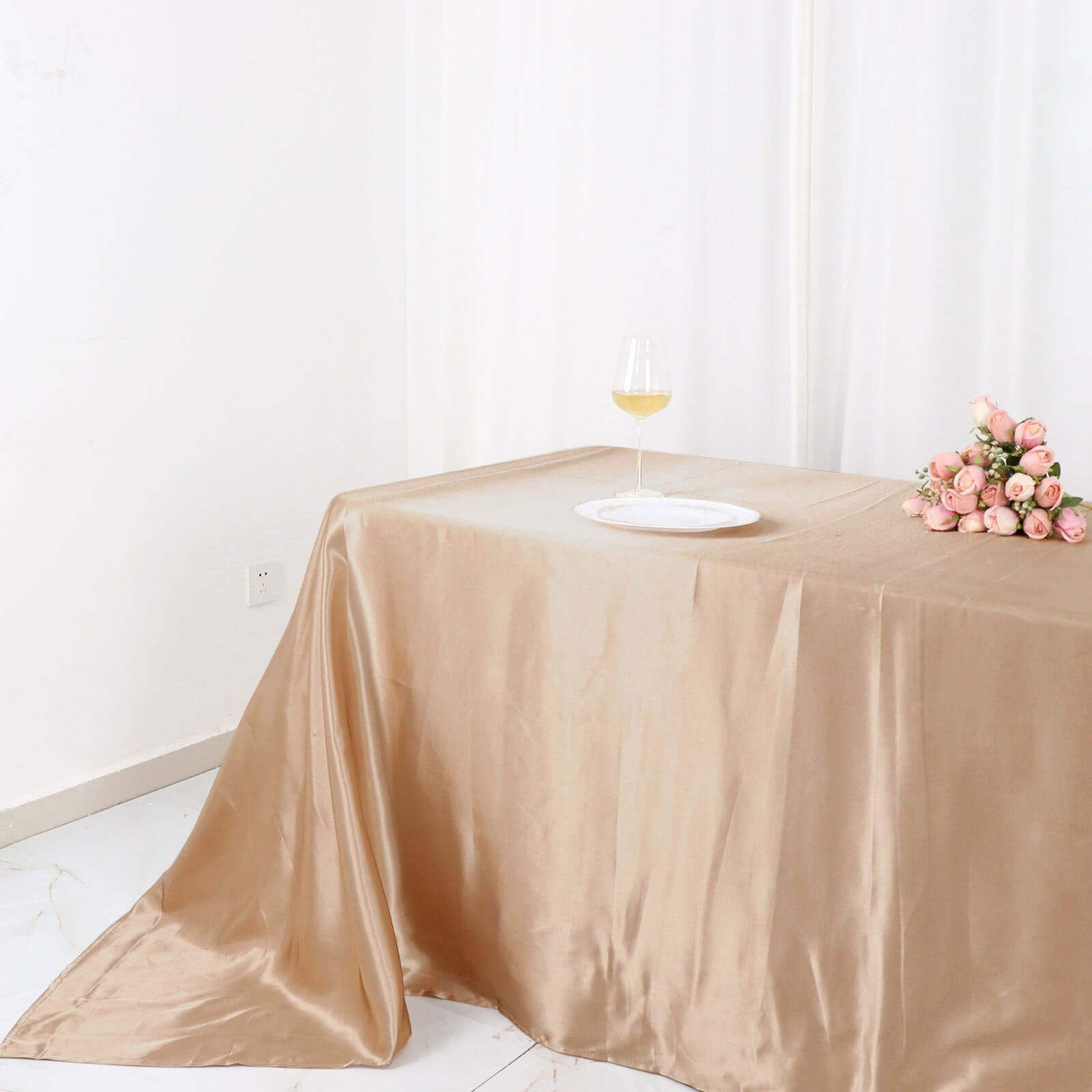 Hot Sale! Nude Seamless Satin Rectangular Tablecloth, 90x132 Size for Various Occasions