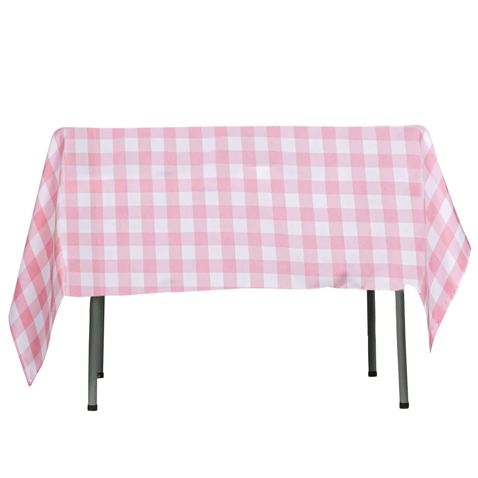Hot! Polyester 54x54 Square White Rose Quartz Tablecloth with Buffalo Plaid for Casual Tables