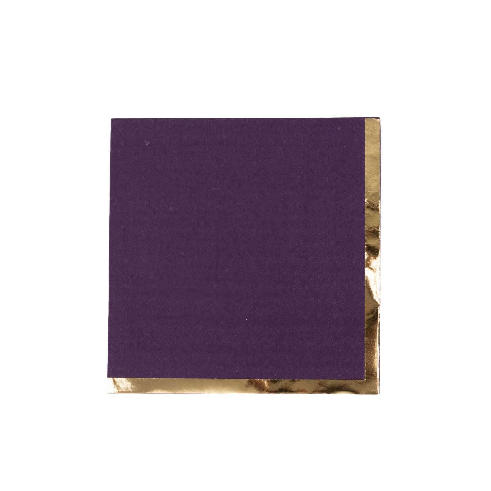 50-Piece 2-Ply Disposable Soft 18GSM Purple Cocktail Napkins with Gold Foil Edge, 5x5