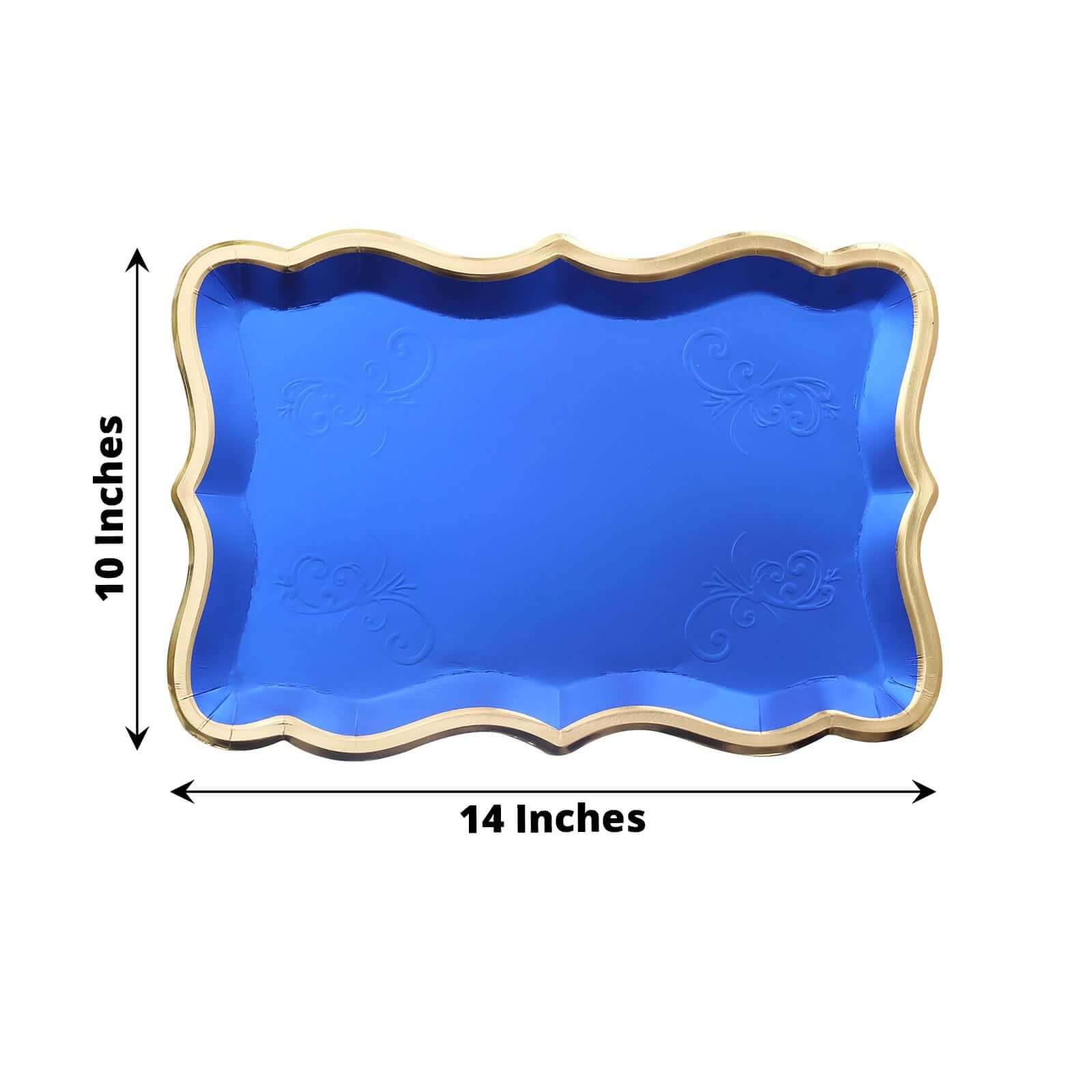 10-Pack Heavy Duty Disposable Royal Blue Paper Serving Trays with Gold Rim for Weddings & Parties