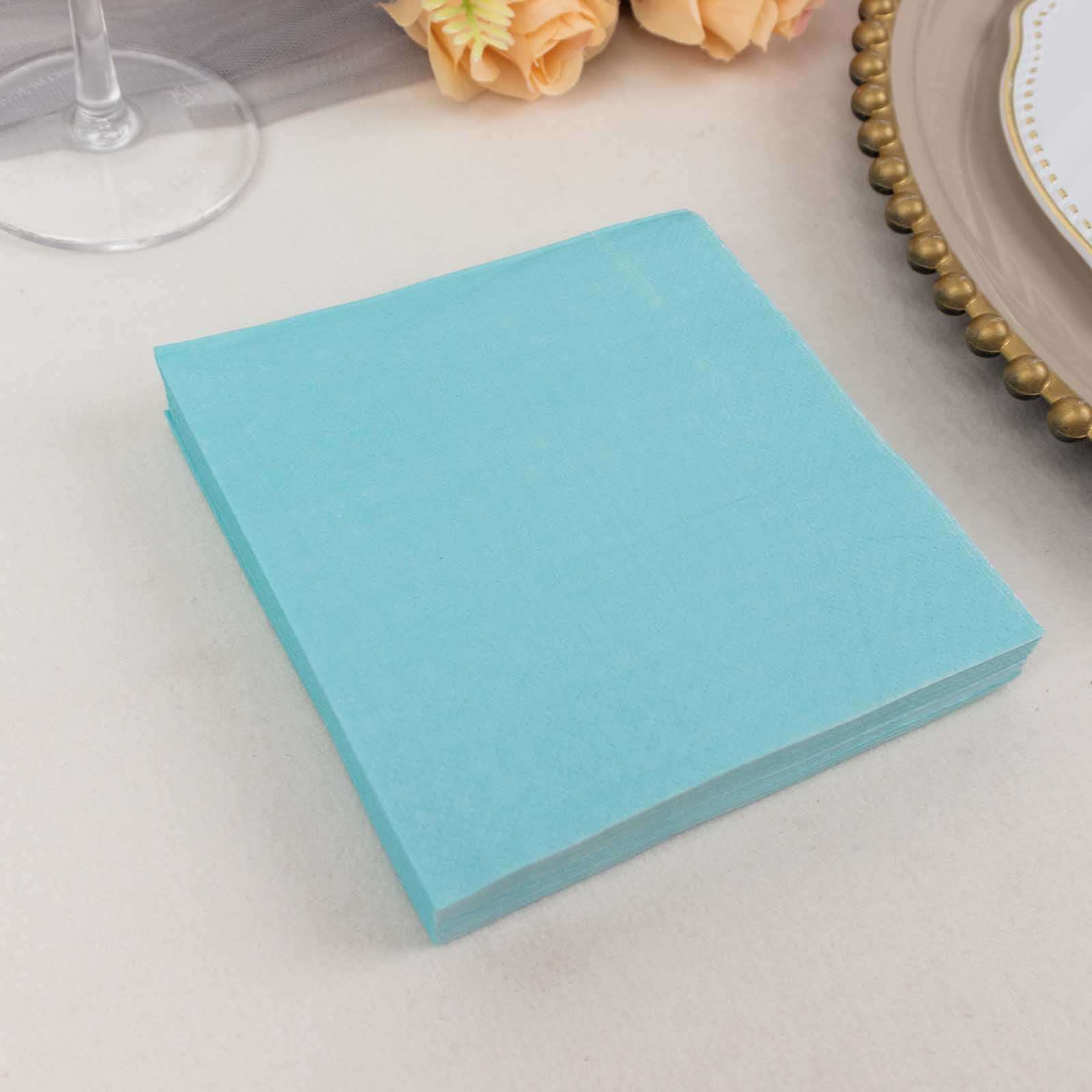 Blue 2-Ply Disposable Soft 18GSM 5x5 Cocktail Paper Beverage Napkins - 50 Pack
