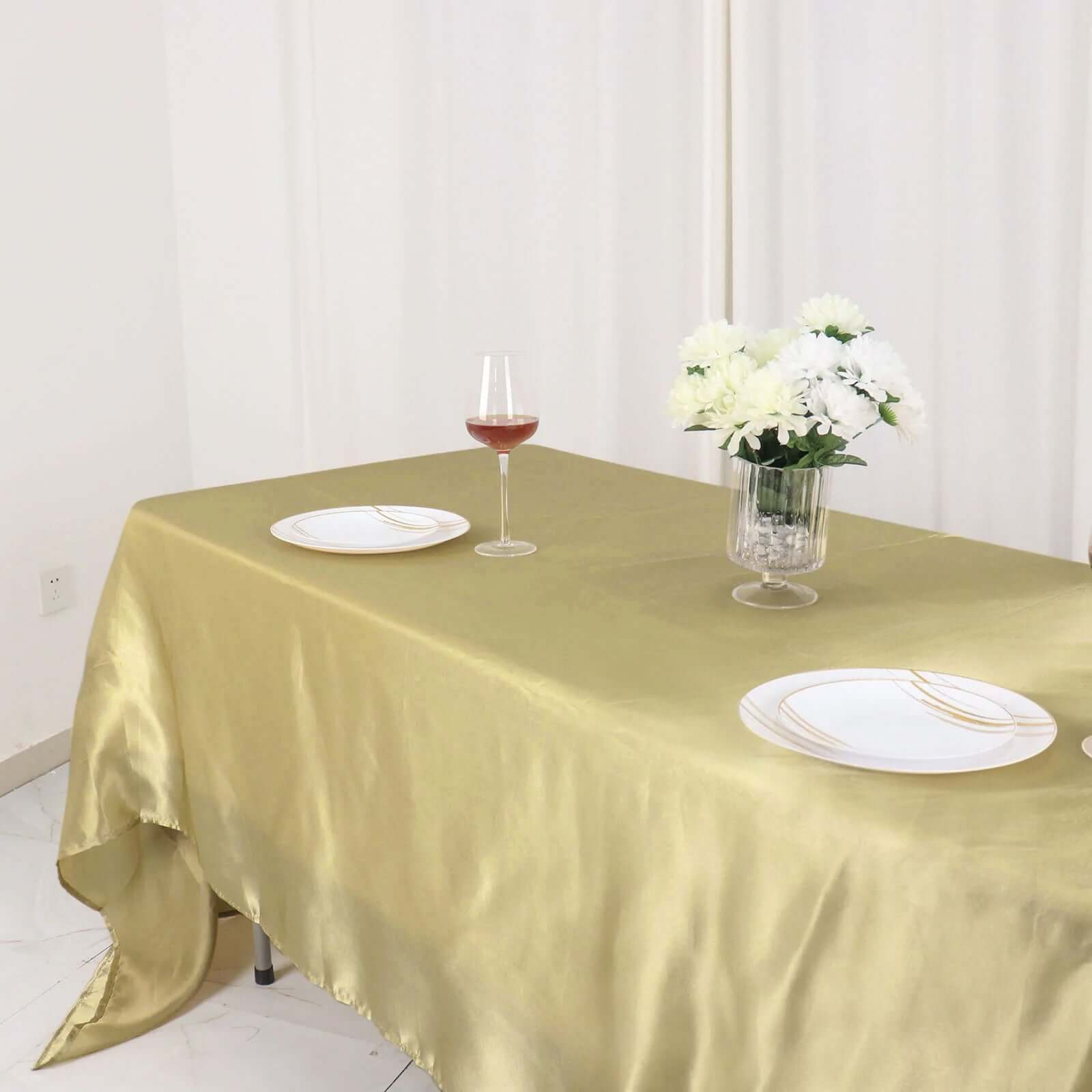 Champagne Satin 60x126 Rectangular Tablecloth - Smooth, Lustrous & Great Value