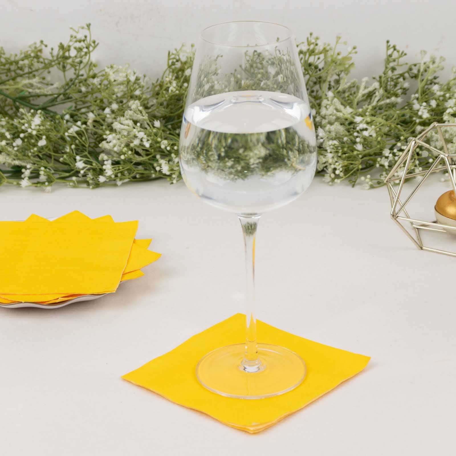 Special Offer! 50-Pack Yellow 2-Ply 18GSM Disposable Soft Cocktail Beverage Napkins 5x5