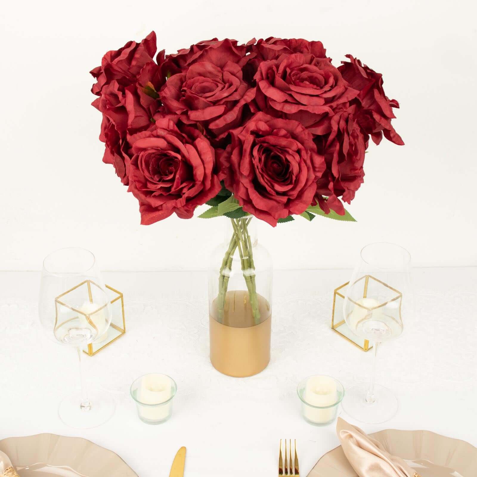 Premium Artificial Burgundy Silk Jumbo Rose Flower Bouquet for Weddings and Decorations