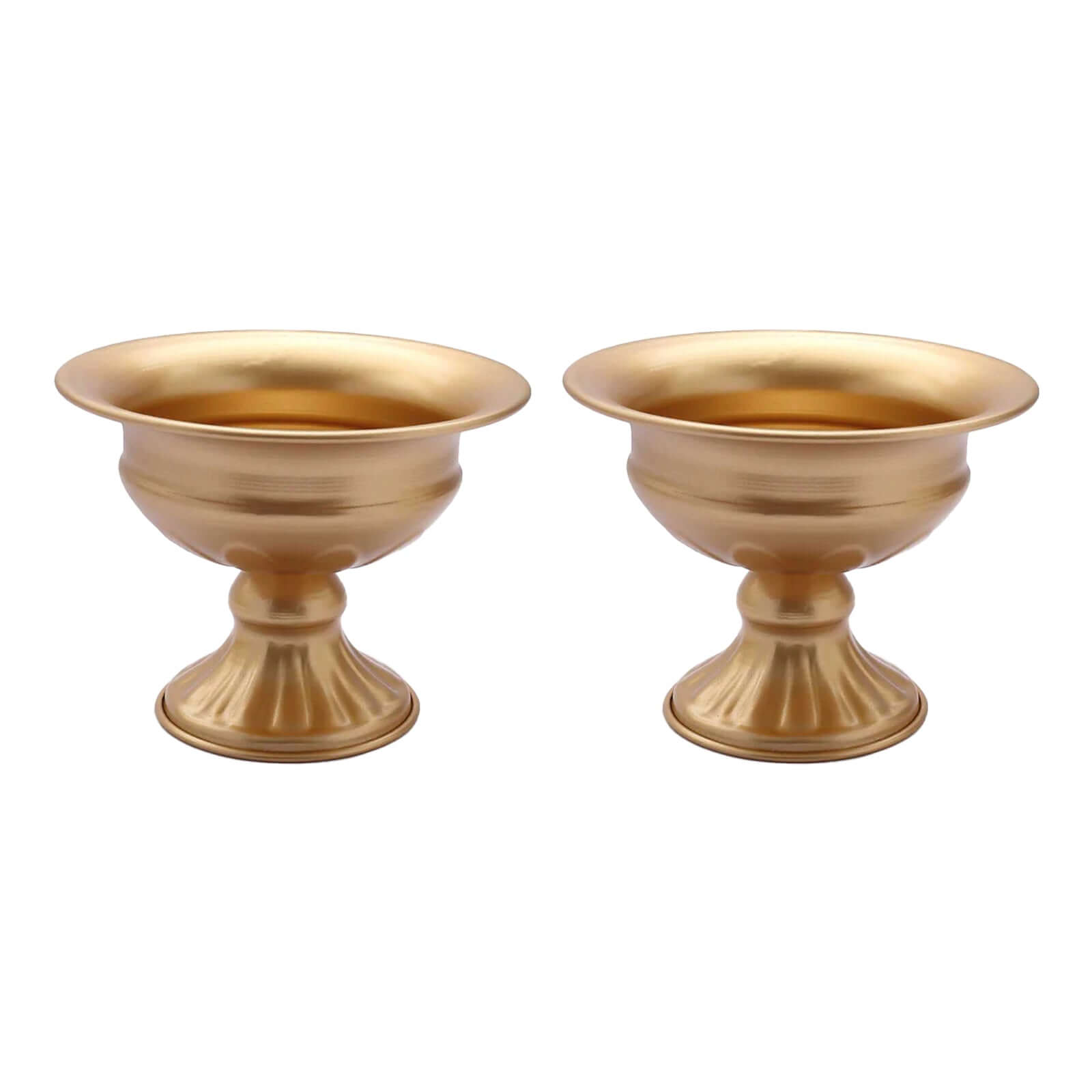 2-Pack Antique Gold Metal Wine Goblet Style Mini Compote Flower Vases for Elegant Wedding Centerpieces