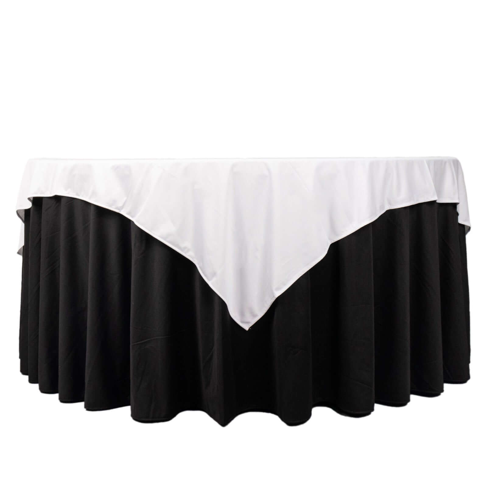 White Wrinkle-Free & Stain-Resistant 70x70 Scuba Polyester Square Table Overlay for Weddings and Banquets