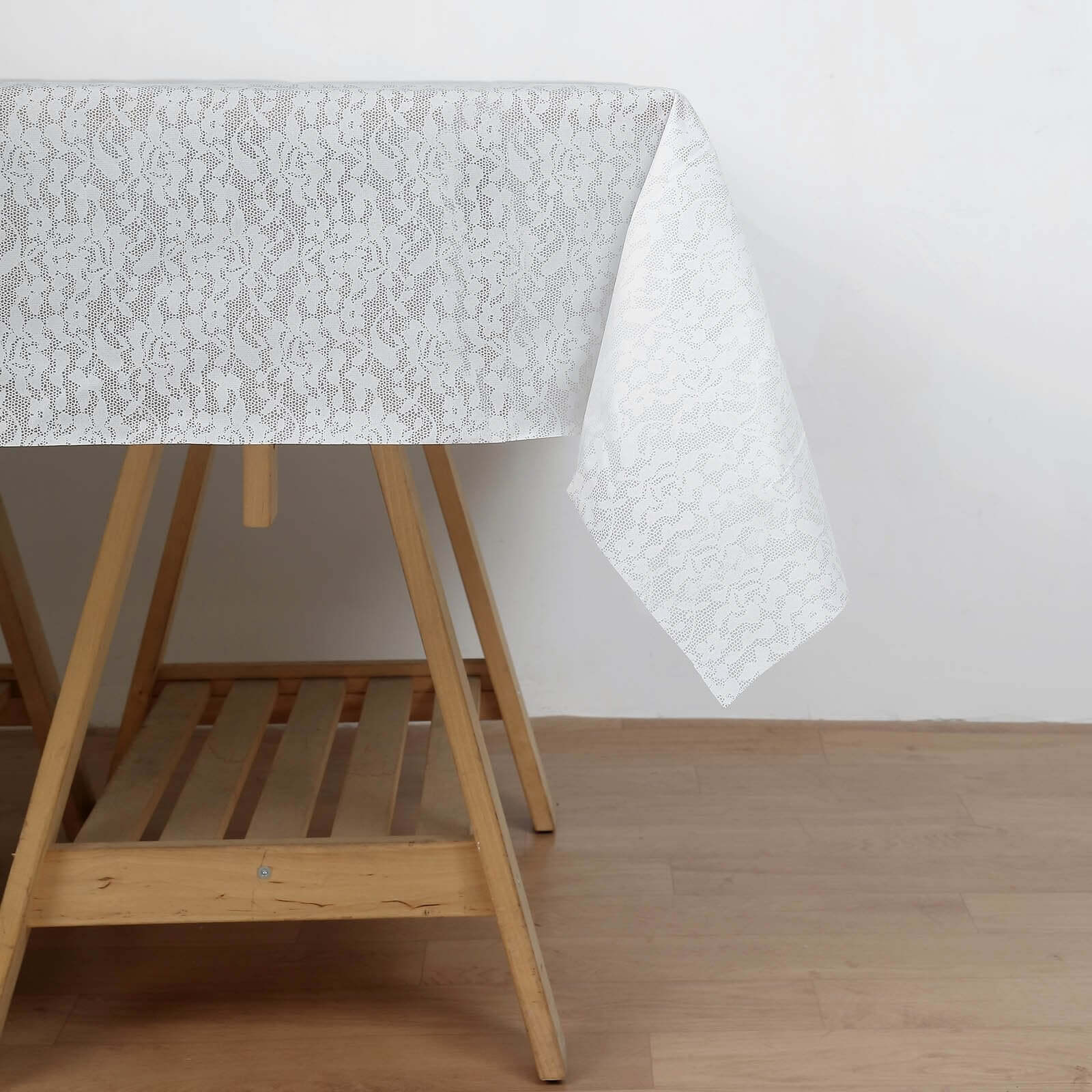 Waterproof Disposable PVC Tablecloths in White Vintage Lace Square Design, 65x65