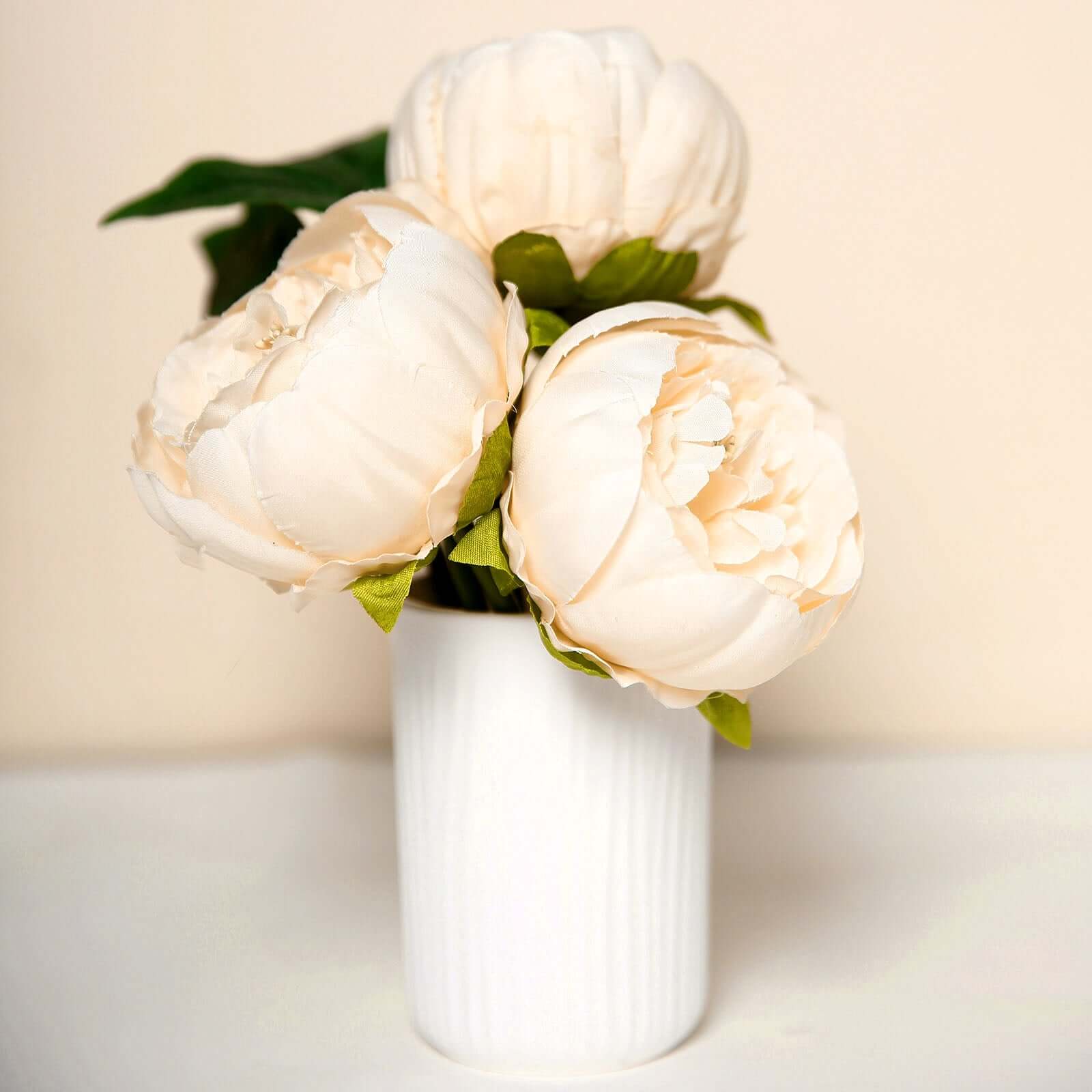 10-Pack Beige Artificial Peony Flower Heads - Ideal for DIY and Events