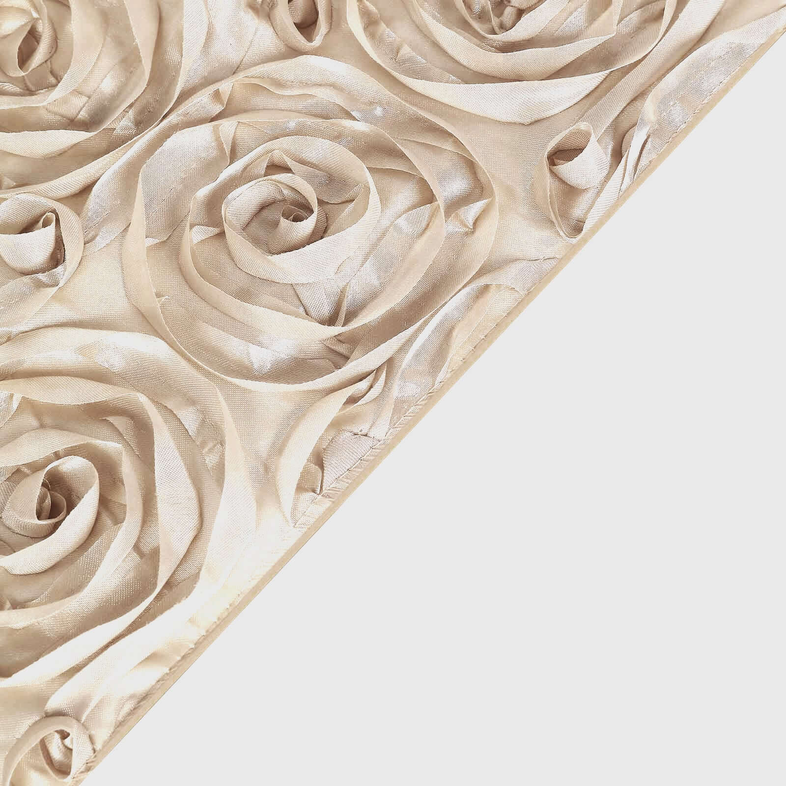 Beige 72x72 Satin Square Table Overlay with 3D Rosette Design