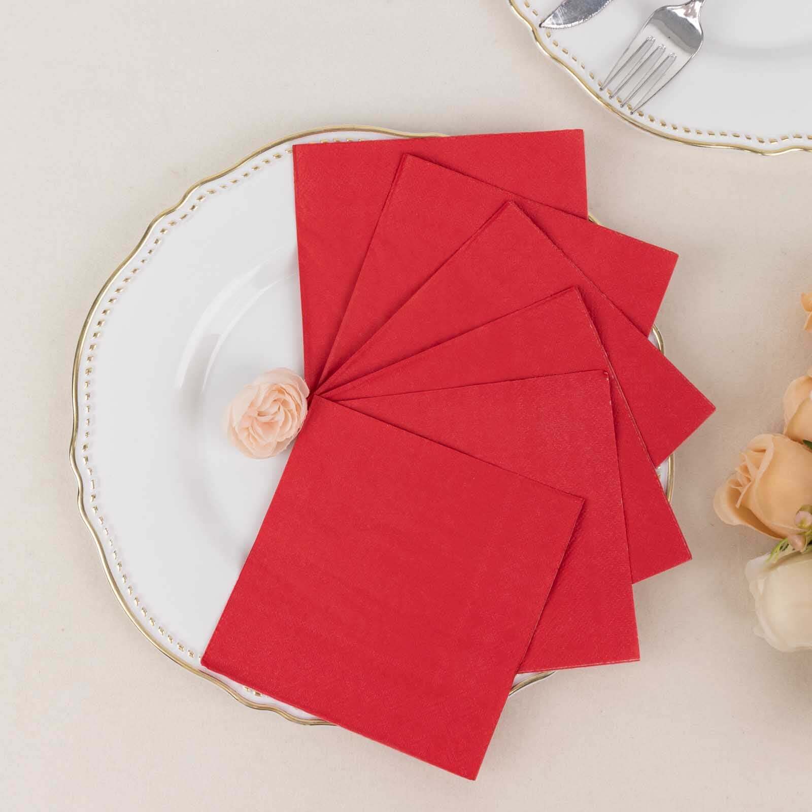 Great Deal! 50-Pack 2-Ply Disposable Red Paper Cocktail Beverage Napkins, 18GSM, 5x5