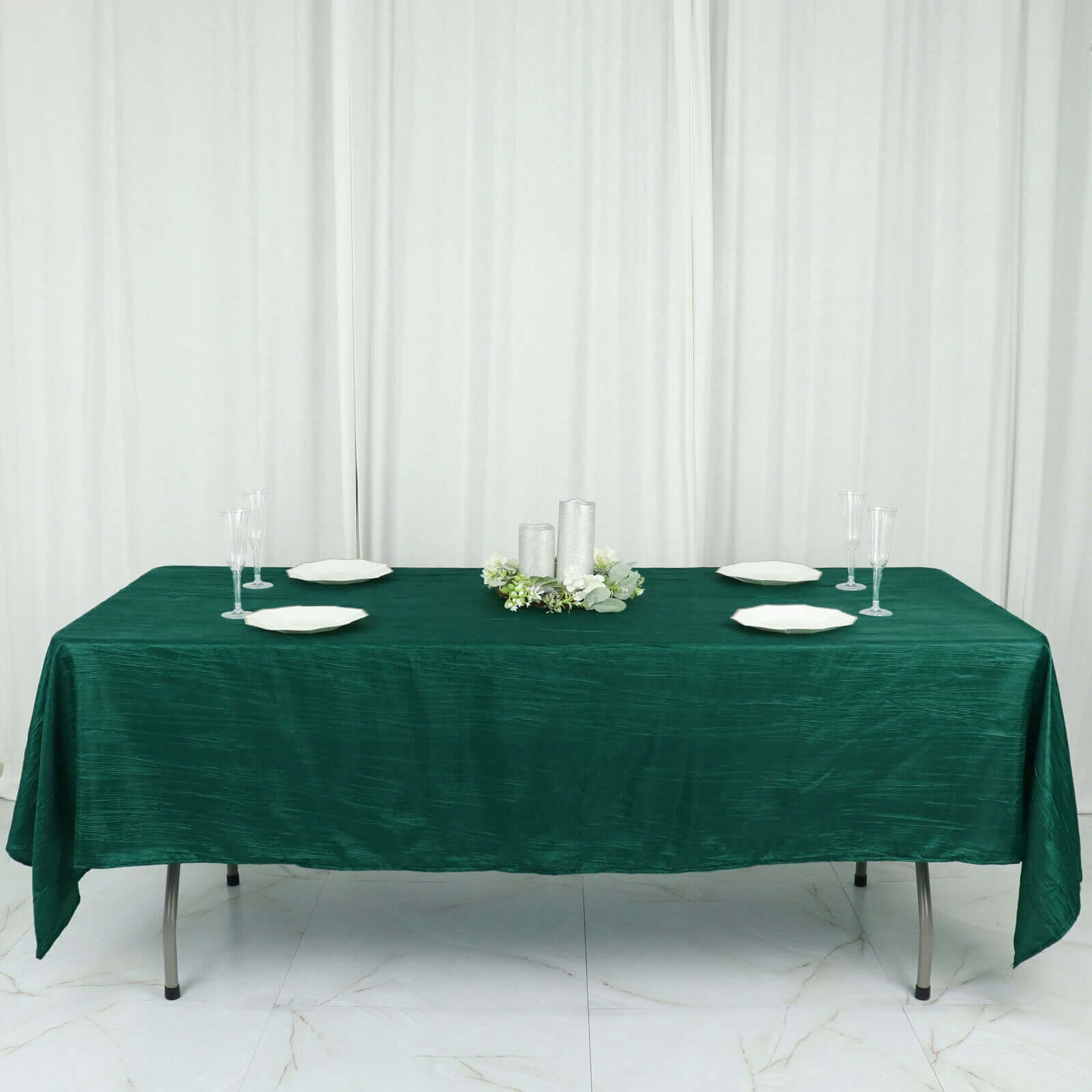 Hunter Emerald Green Crinkle Taffeta Rectangle Tablecloth 60x102
