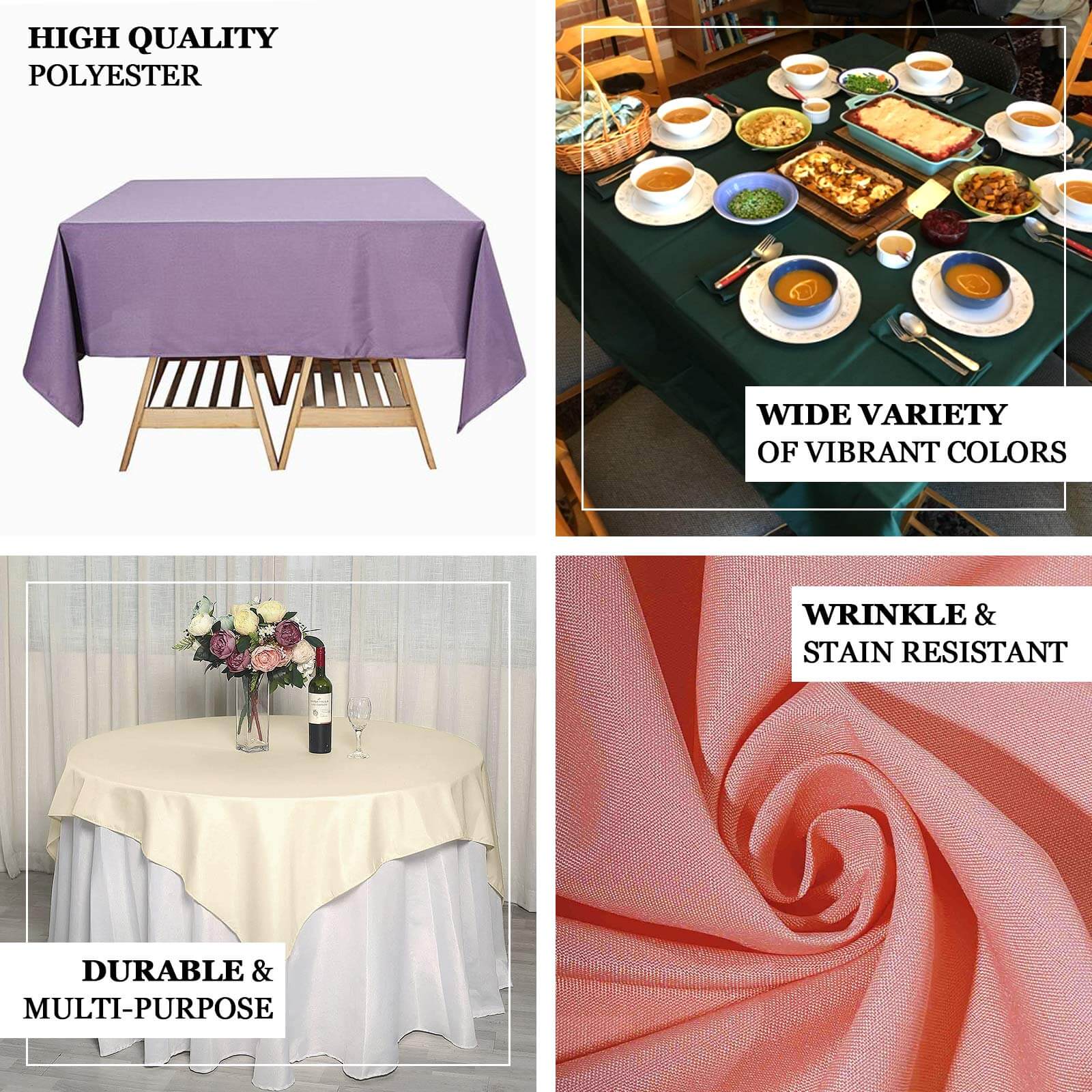 Hot Sale! Wrinkle-Resistant & Durable 70x70 Polyester Square Blush Tablecloth
