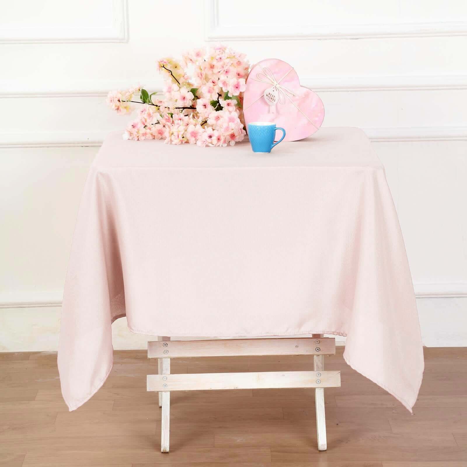 Blush 54x54 Polyester Square Table Overlay - Wrinkle-Resistant & Durable