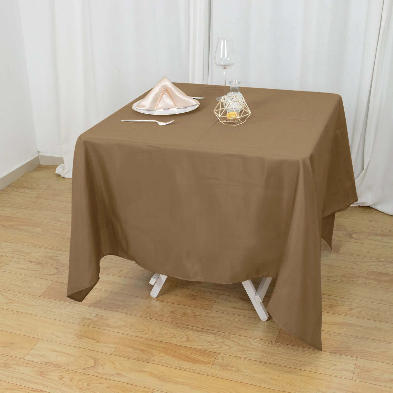 Wrinkle-Resistant & Durable 70x70 Polyester Square Tablecloth in Taupe - Ideal for Various Events