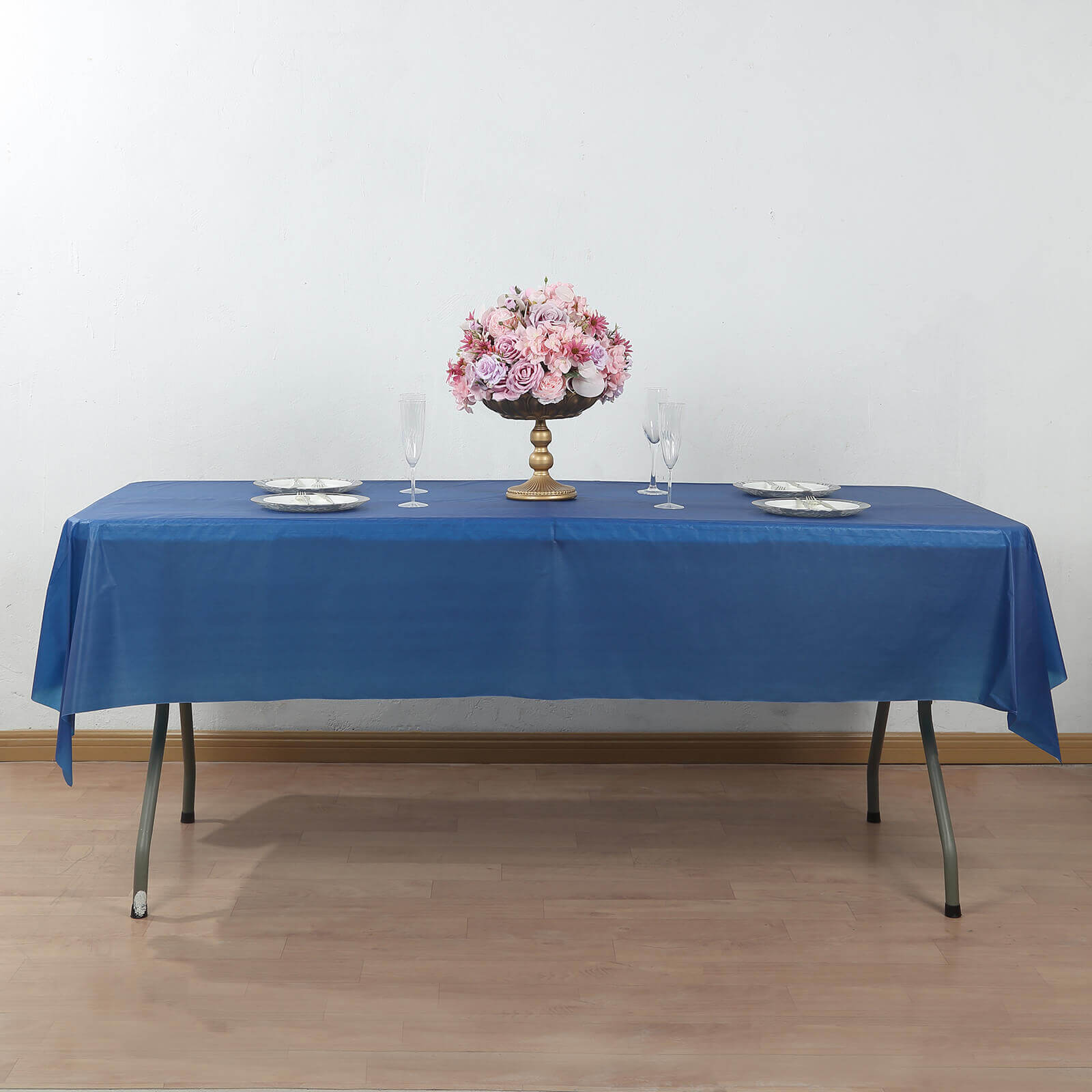 Navy Blue Plastic Table Cover Roll with Slide Cutter - Customizable & Durable 54x300ft