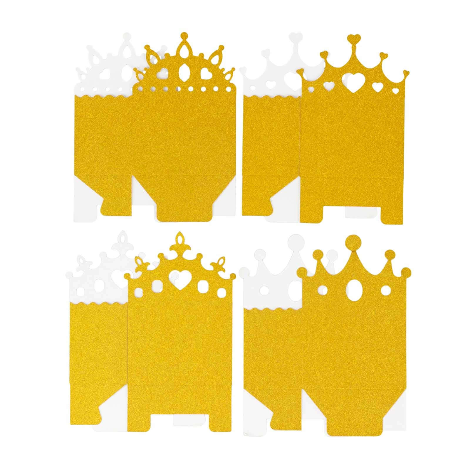 Hot Sale! 20-Pack Gold Glitter Princess Crown Cardstock Favor Boxes for Weddings, Birthdays & More