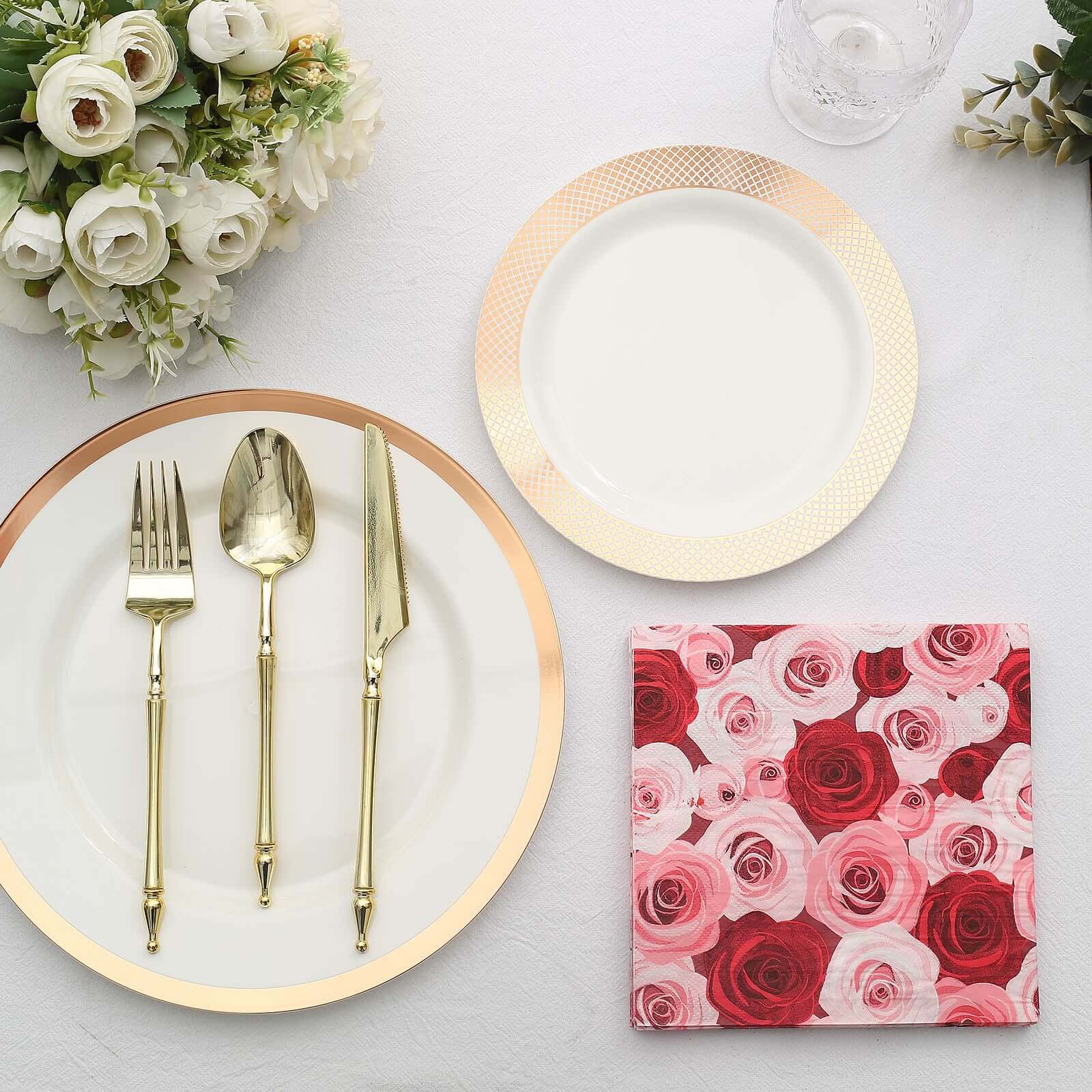 50-Pack 2-Ply Soft 18GSM Red/Pink Floral Design Paper Beverage Napkins for Weddings