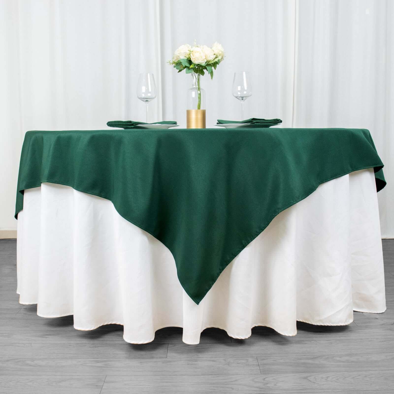 Hunter Emerald Green Premium Polyester 70x70 Square Table Overlay - Wrinkle-Resistant 220GSM Tablecloth