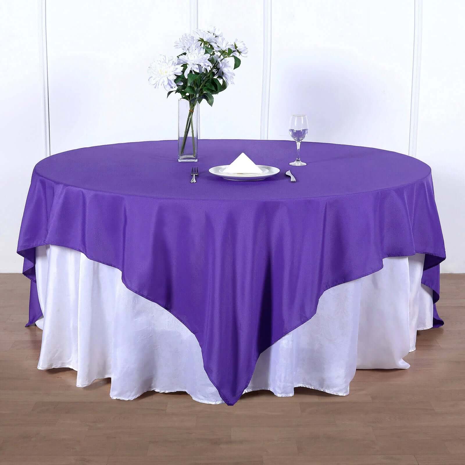 Wrinkle-Resistant & Durable Purple 90x90 Polyester Square Table Overlay