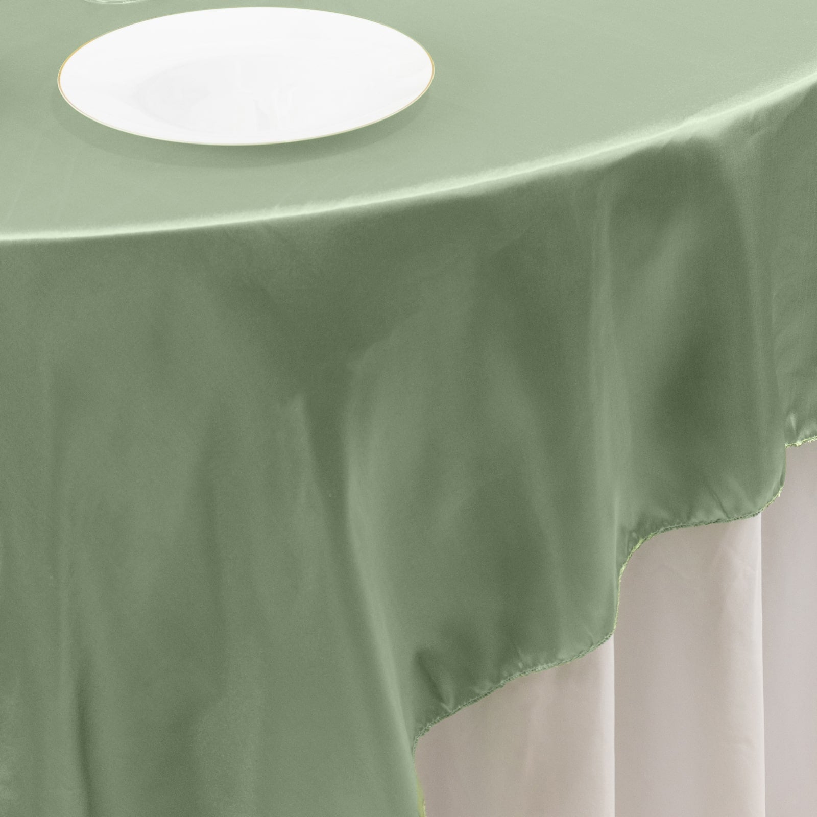 Sage Green Satin Square Table Overlay 90x90 - Smooth Finish Table Topper