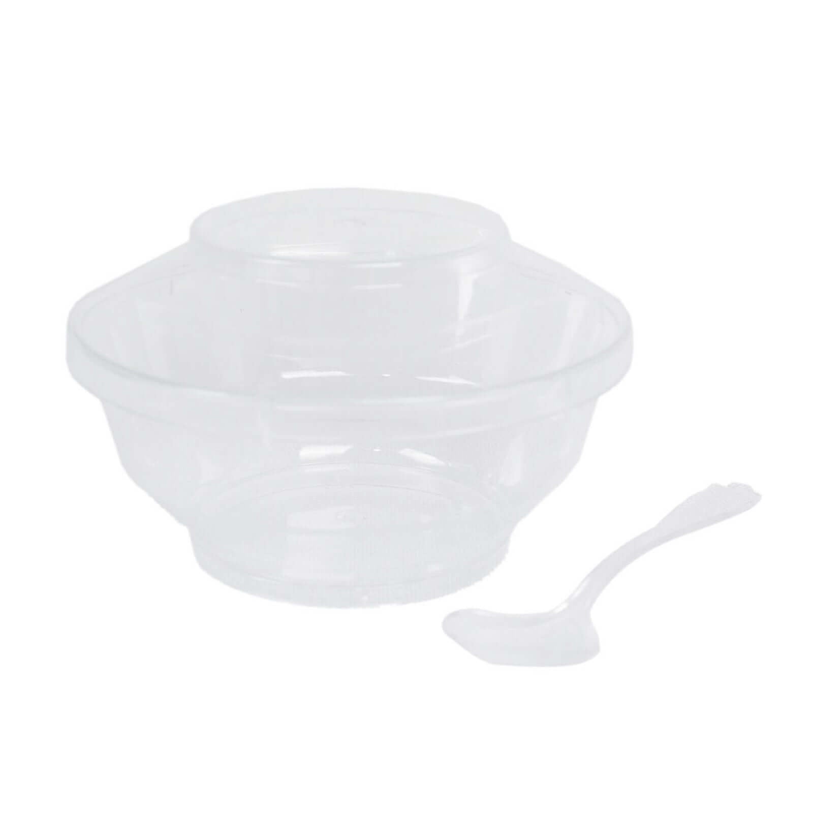 24-Piece Clear Plastic Mini Party Bowl Set with Lid and Spoon - 3.5oz Ideal for Desserts