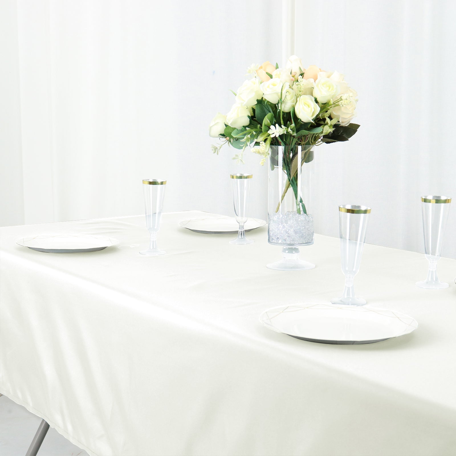 Ivory Wrinkle-Resistant 60x102 Cotton Blend Rectangle Tablecloth - Ideal for Events