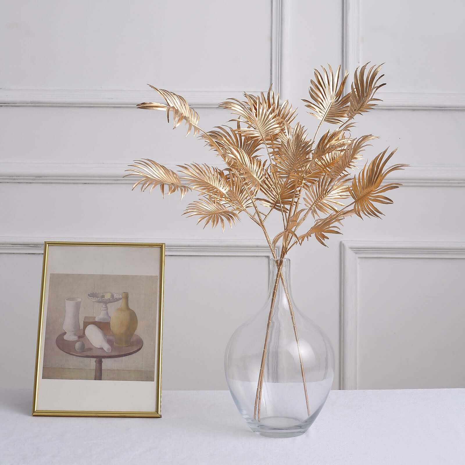 3-Piece Metallic Gold Artificial Palm Leaf Branches - Ideal for Boho Tropical & Modern Decor