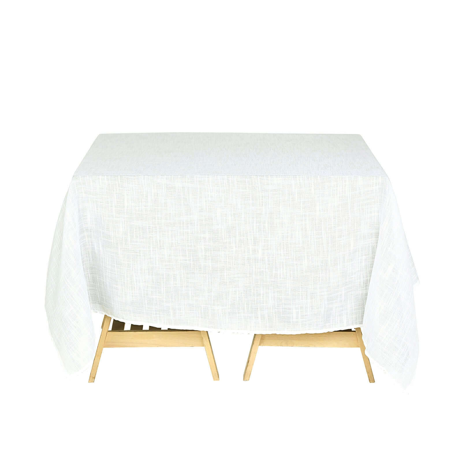 Hot Deal! White 72x72 Slubby Faux Linen Square Table Overlay - Wrinkle-Resistant for Stylish Events