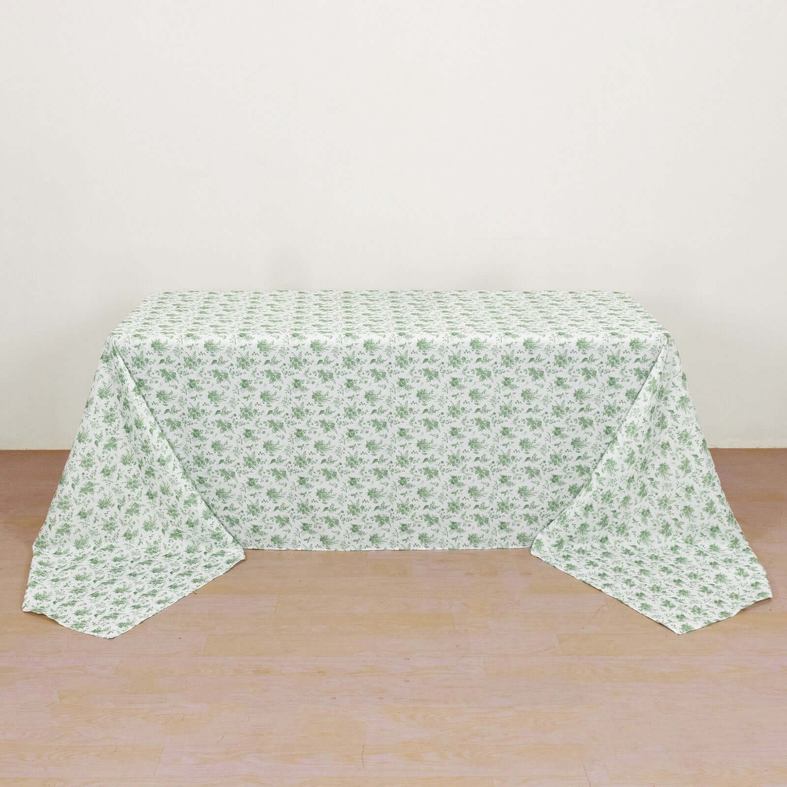 Premium Polyester 90x156 Rectangle Dusty Sage Green French Toile Seamless Tablecloth for Fine Dining