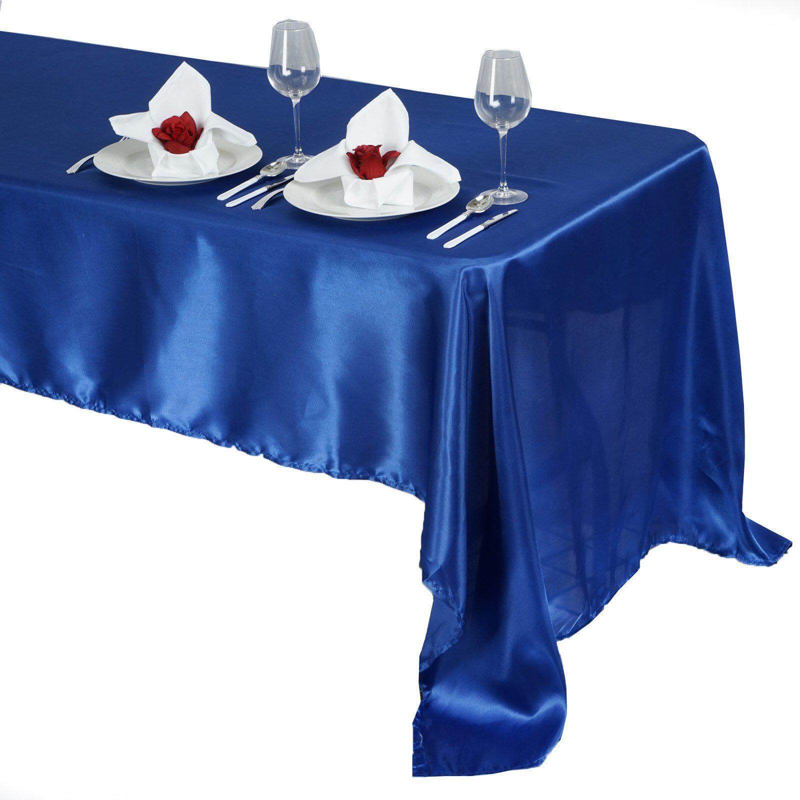 Royal Blue Satin 60x126 Rectangular Tablecloth - Smooth, Lustrous & Stain-Resistant