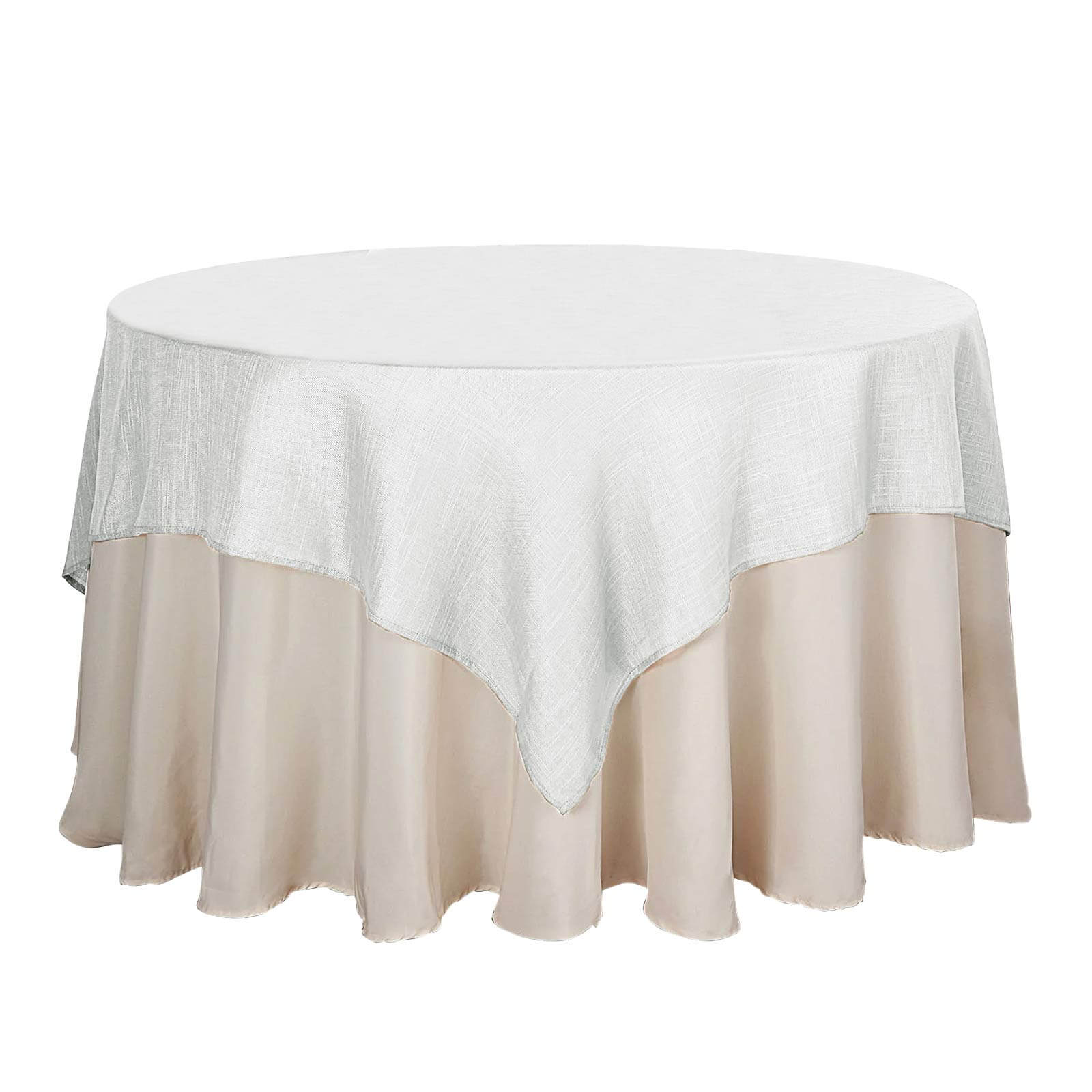 Hot Deal! White 72x72 Slubby Faux Linen Square Table Overlay - Wrinkle-Resistant for Stylish Events
