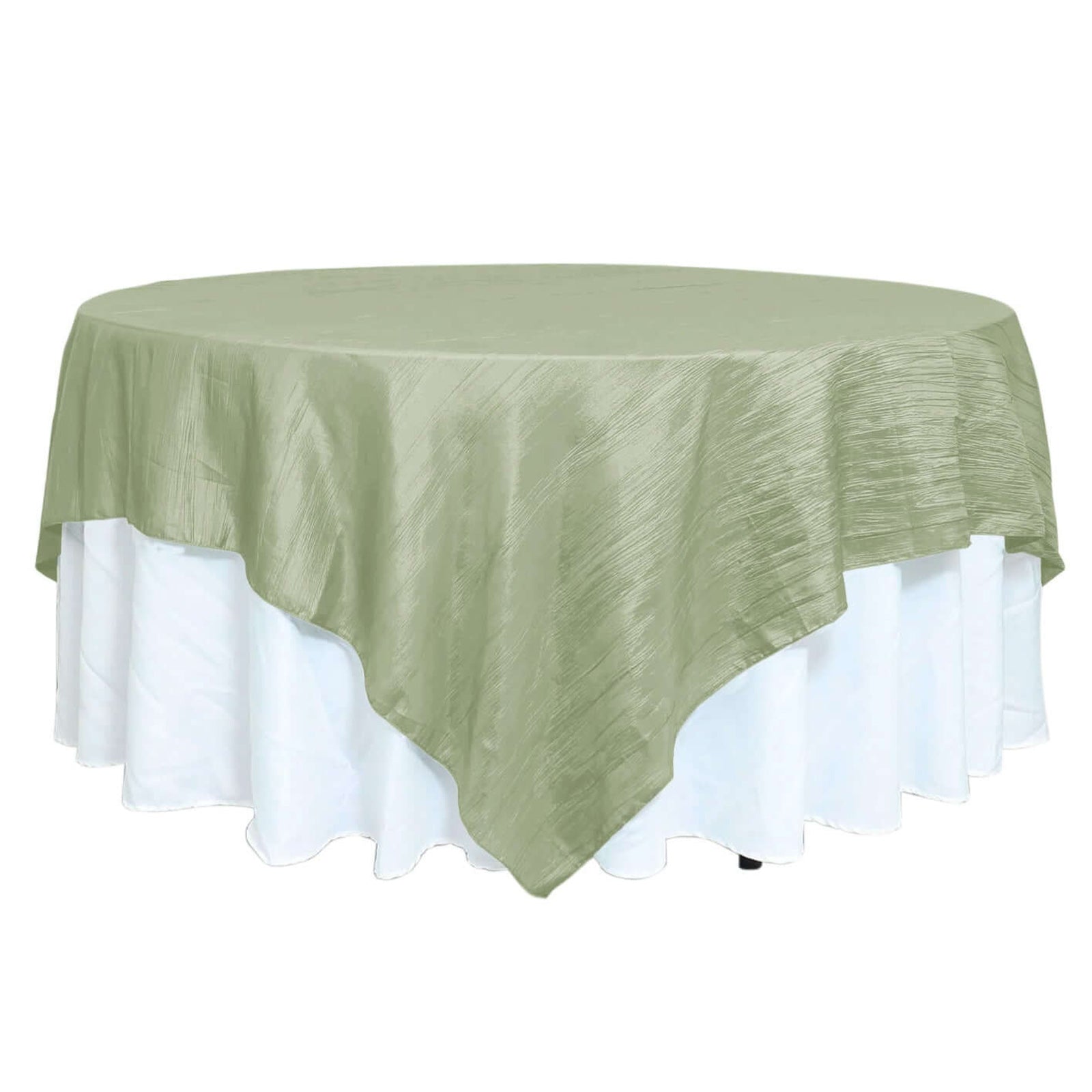 Sage Green 90x90 Square Accordion Crinkle Taffeta Table Overlay