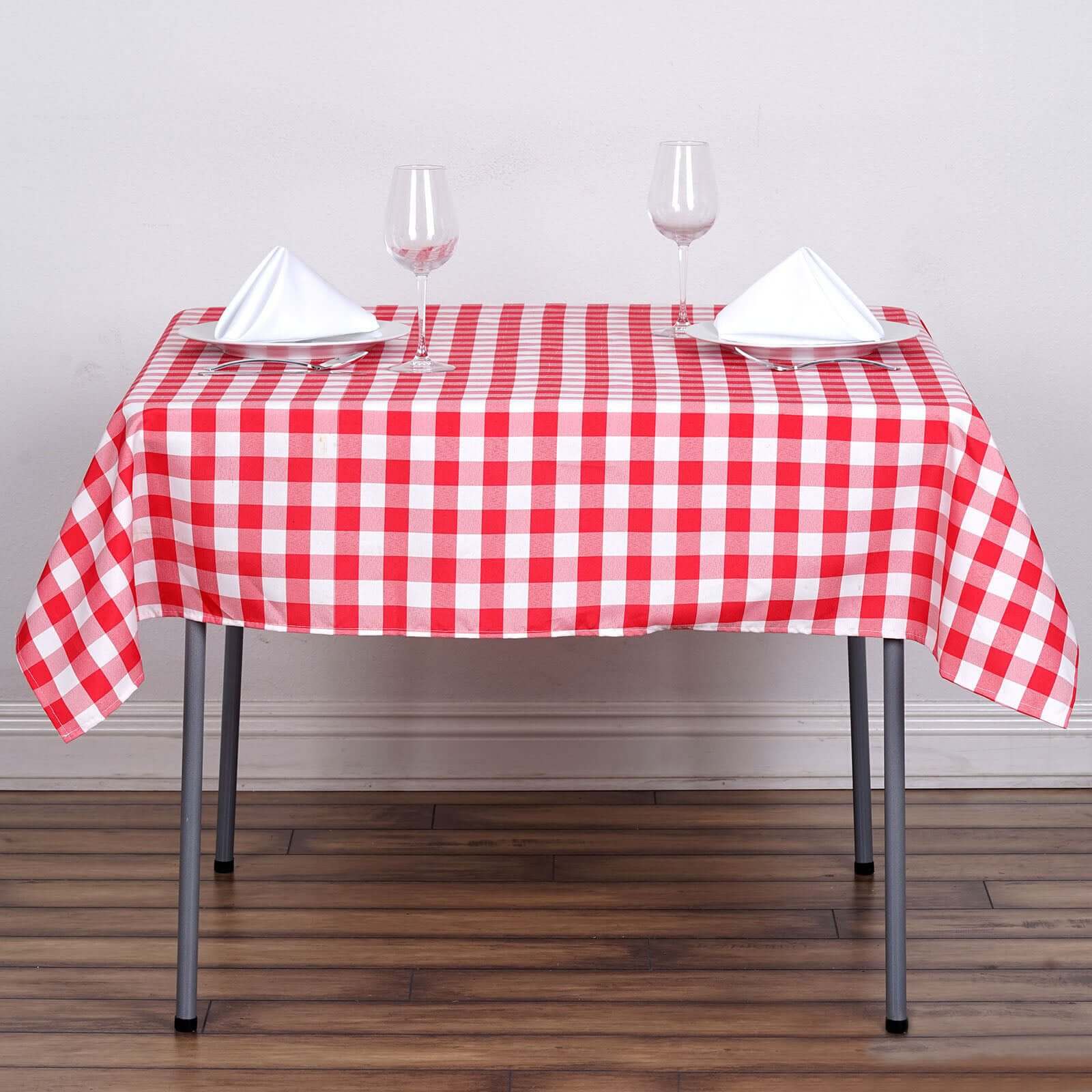 Hot! White/Red Checkered Buffalo Plaid Polyester 54x54 Square Tablecloth for Casual Tables