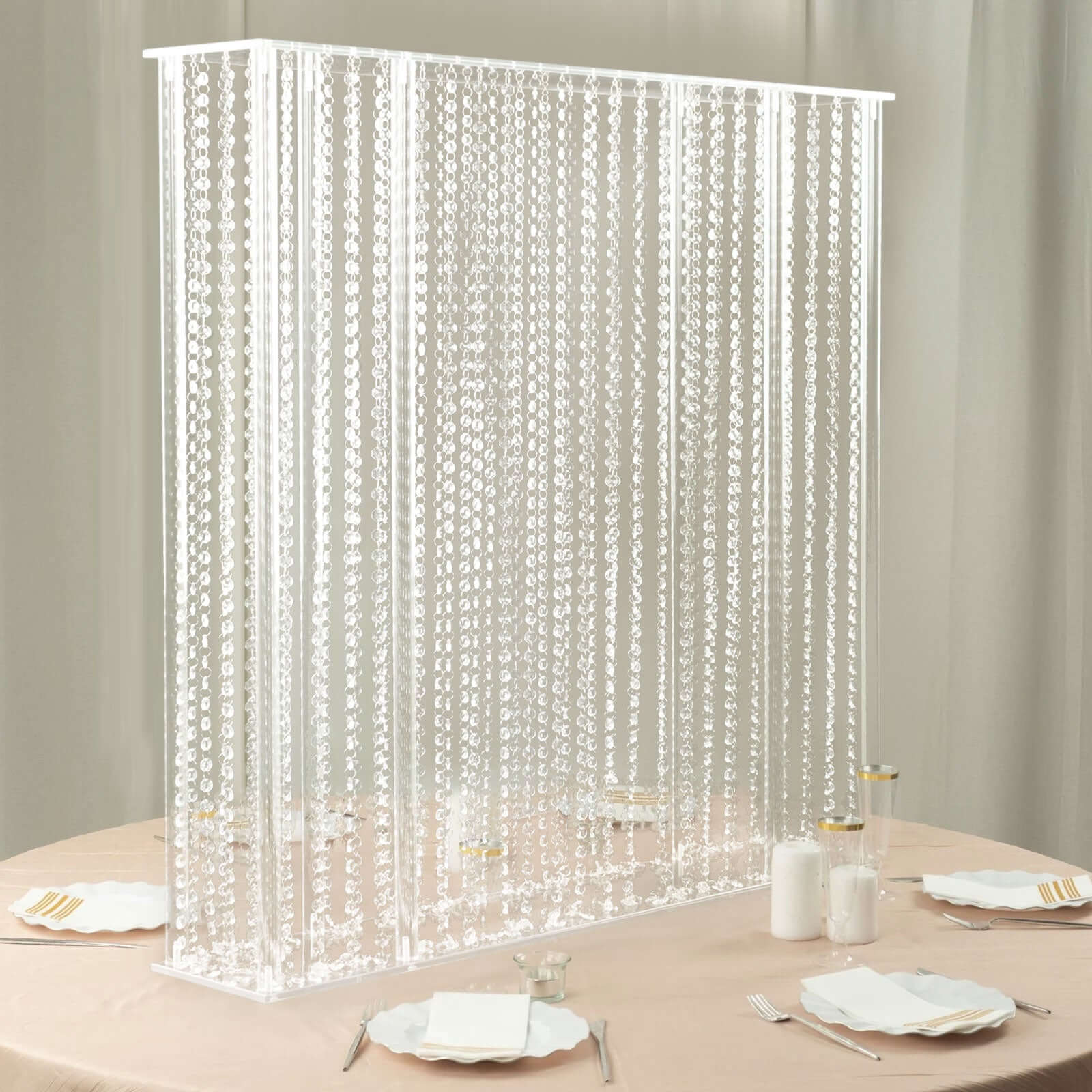 Clear Acrylic Rectangular Centerpiece Stand with Pre - chained Crystal Beads - Durable 40x40 Flower Pedestal