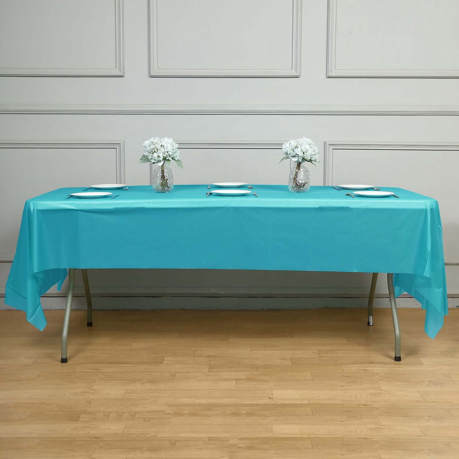 5-Pack Turquoise Rectangle Plastic Table Covers - Durable & Reusable PVC Disposable Covers for Gatherings