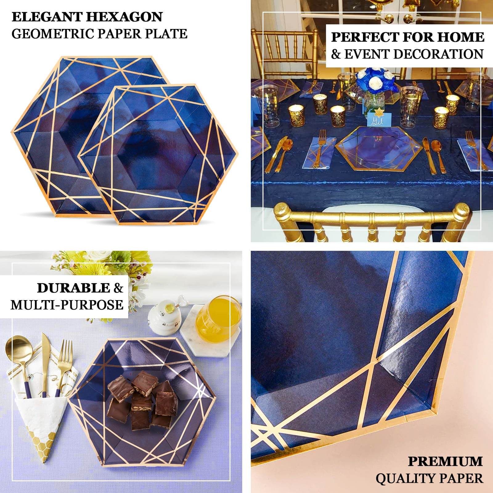 Hot Deal! 25-Pack White & Gold Geometric Hexagon Disposable Paper Dessert Plates for Events