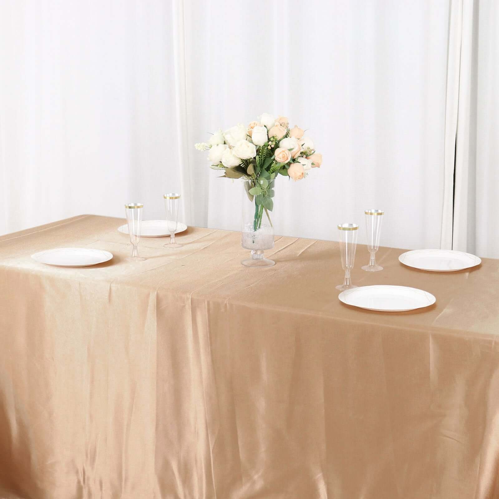 Hot Sale! Nude Seamless Satin Rectangular Tablecloth, 90x132 Size for Various Occasions