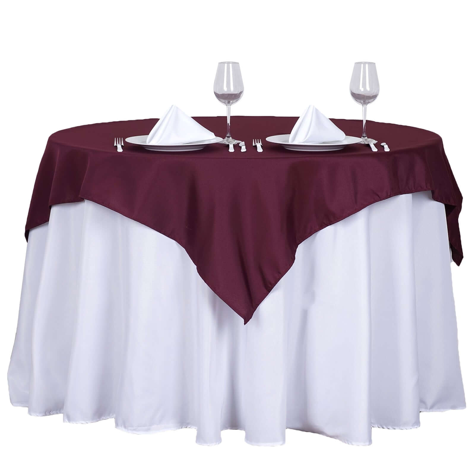 Wrinkle-Resistant & Durable Burgundy 54x54 Polyester Square Table Overlay